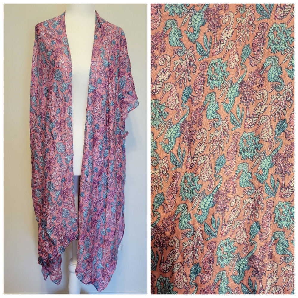 Nwt simply southern seahorse and coral sealife print kimono wrap top